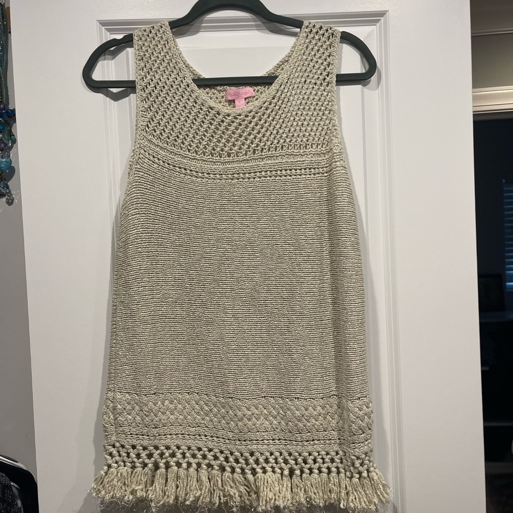 Lilly pulitzer limon sweater sleeveless metallic top - Picture 4 of 10